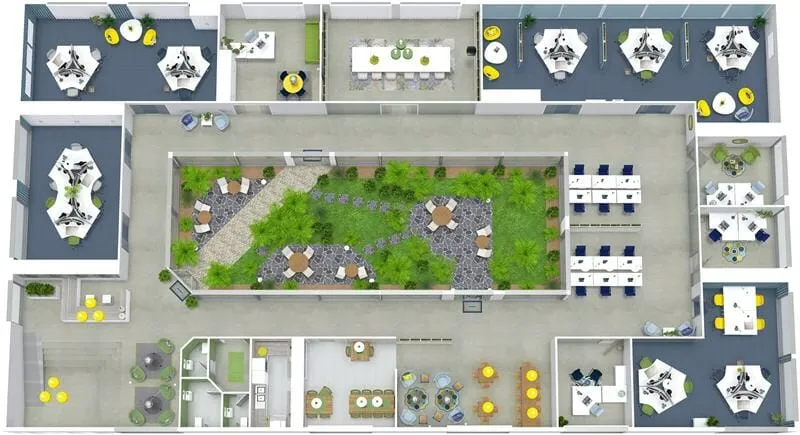Open office space where colleagues are taking a short collaborative break